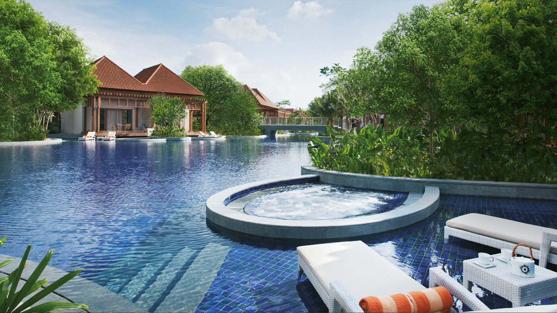 A huge free-form pool at Beach Villa Resorts World Sentosa